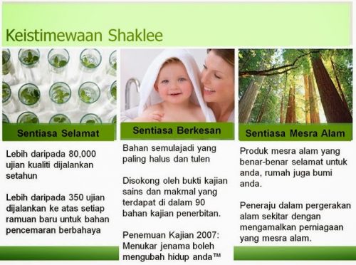 Falsafah produk Shaklee : Sentiasa Selamat, Sentiasa Berkesan dan Sentiasa Mesra Alam